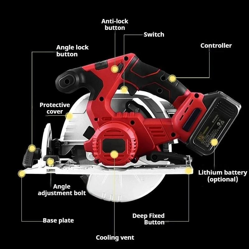 Power Tools Wood - Sega circolare elettrica a batteria, senza